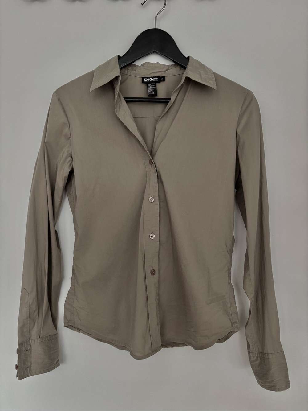 DKNY Khaki Button-Down Collared Long Sleeve Shirt